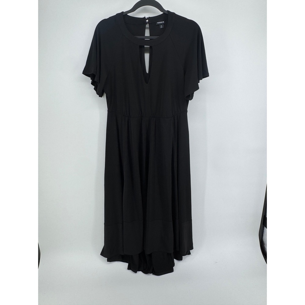 Torrid Dress Women 0 Black Fit Flare Keyhole Neckline Flutter Sleeve Goth Wichy